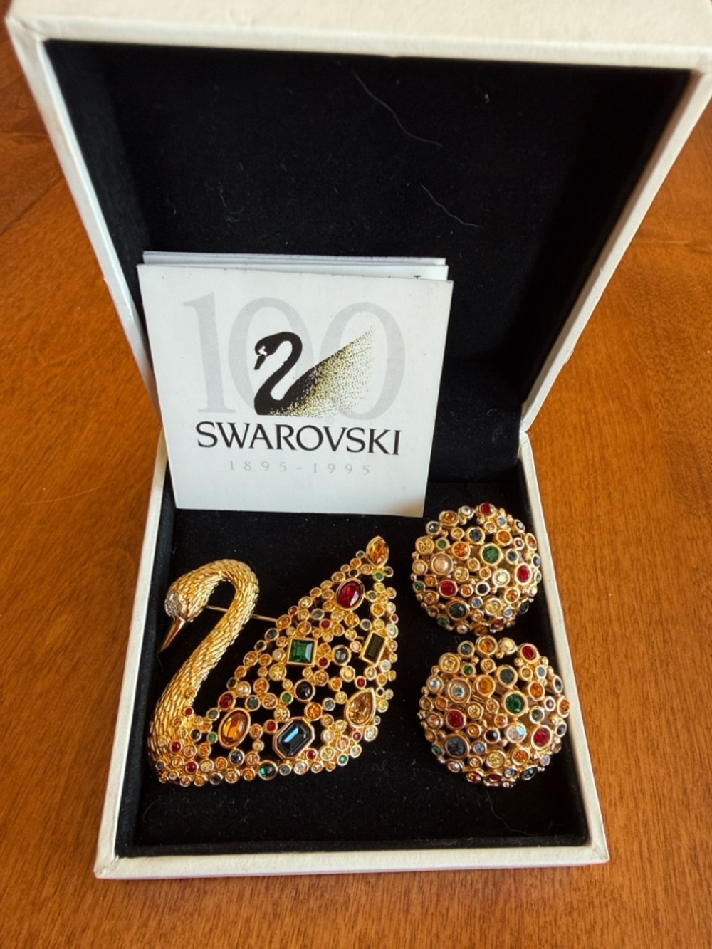 Swarovski Gold-Tone Swan Brooch with Multicolor Crystals